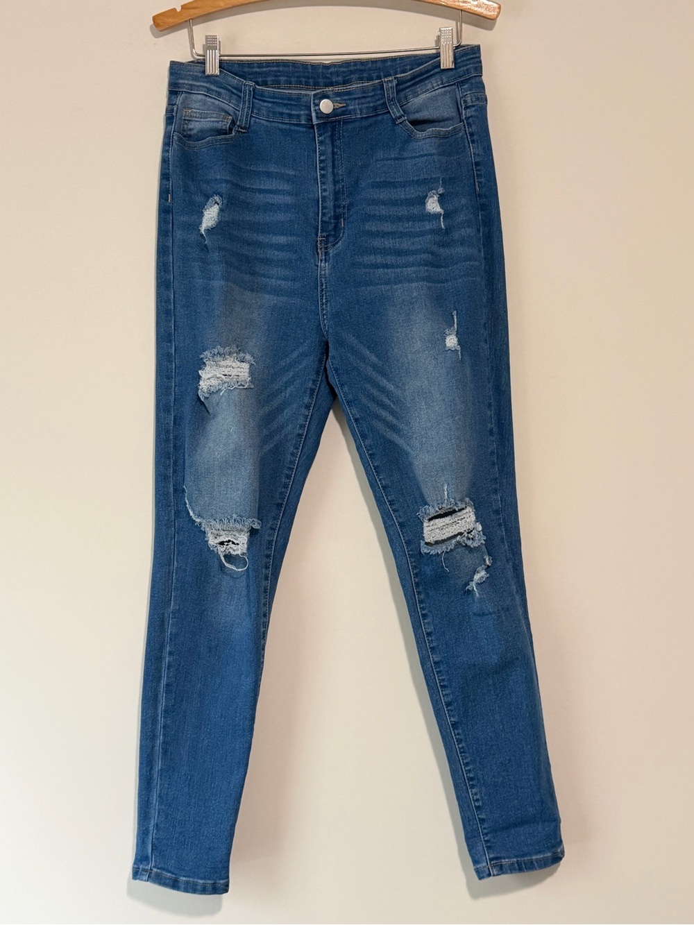 SHEIN Dark Blue Distressed High-Rise Skinny Jeans